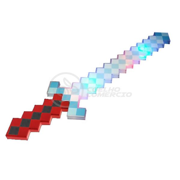 Imagem de Kit Brinquedo Espada Pixel Ninja 58cm Diamante com Som e Luz + 3 Pilhas AA - Vermelho 57