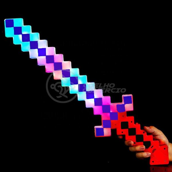 Imagem de Kit Brinquedo Espada Pixel Ninja 58cm Diamante com Som e Luz + 3 Pilhas AA - Vermelho