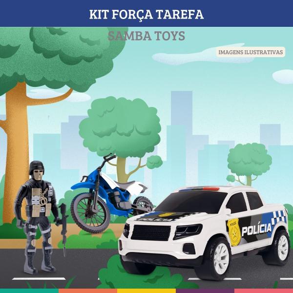 Imagem de Kit Brinquedo Força Tarefa Policial Pick-up Moto Samba Toys