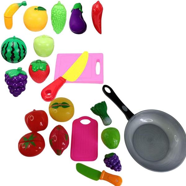 Imagem de Kit Brinquedo Frutas E Legumes Adesivo Faca+Tabua+Frigideira