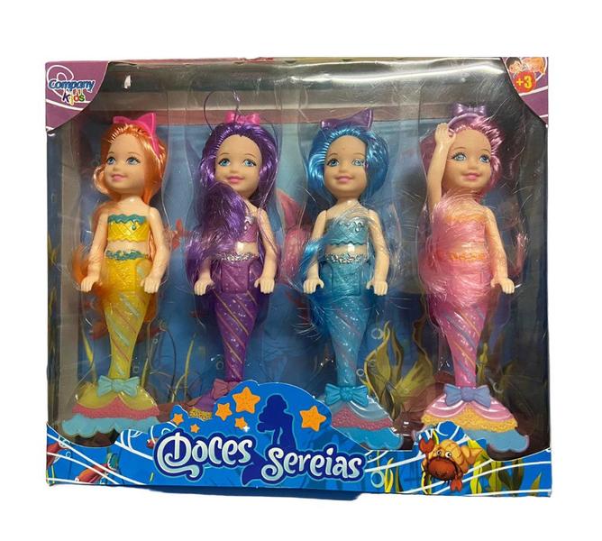 Imagem de Kit Brinquedo Infantil c/ 4 Bonecas Sereias Sortida Meninas