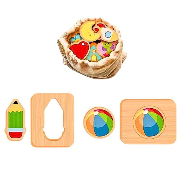 Imagem de Kit Brinquedo Sensorial Jogo Do Tato Peças De Encaixar Em Madeira E Prancha De Seleção Montessori Raciocinio Logico