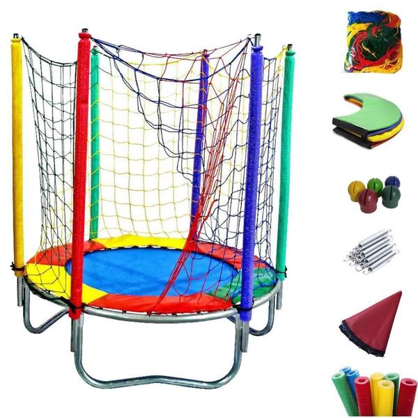 Imagem de Kit Brinquedos Playground Cama Elástica Pula Pula Trampolim 1,40 + Escorregador Médio 3 Degraus