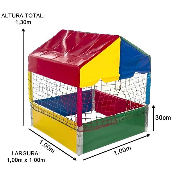 Imagem de Kit Brinquedos Playground Piscina de Bolinhas Quadrada 1,00m + Escorregador Infantil Médio 3 Degraus