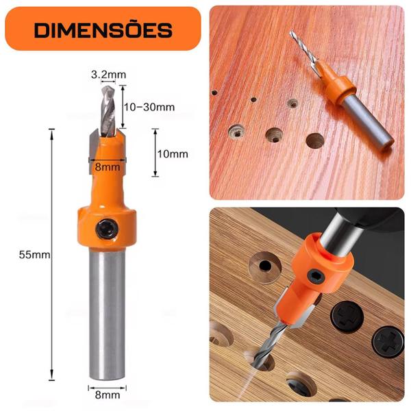 Imagem de Kit Broca Com Escareador 3.2Mm X 8Mm Para Rebaixo Em Madeira