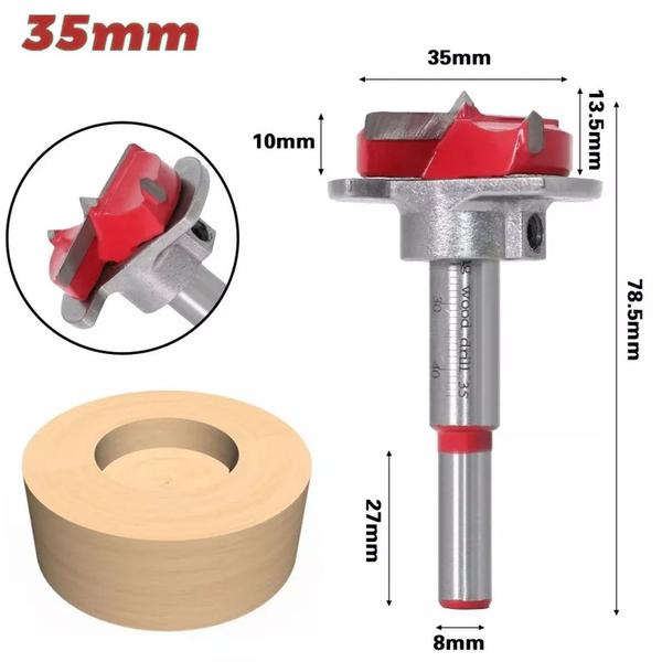 Imagem de Kit Broca Forstner 35mm Dobradiça Caneco Limitador Gabarito