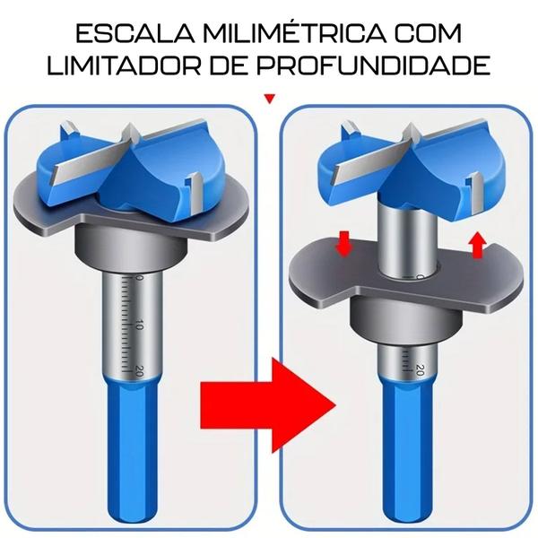 Imagem de Kit Broca Forstner 35mm Limitador Profundidadee Gabarito