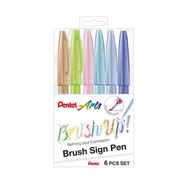 Imagem de Kit Brush Sign Pen Pentel Cores Pastel  KITBRUSH  6P