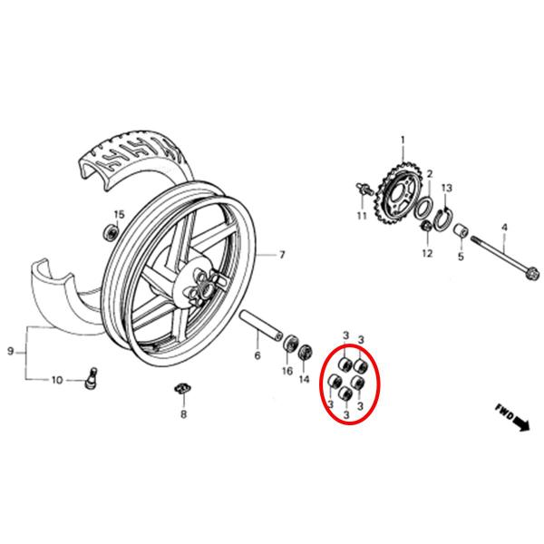 Imagem de Kit Bucha Coroa Ferro Cbx 200 Strada, Cbx 150 Aero, Xr 200