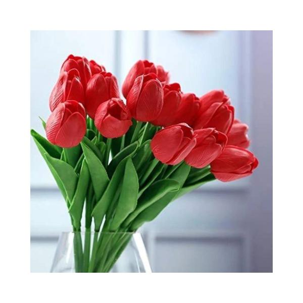 Imagem de Kit Buque 9 Tulipas Cor Vermelha 40cm Flores Artificiais