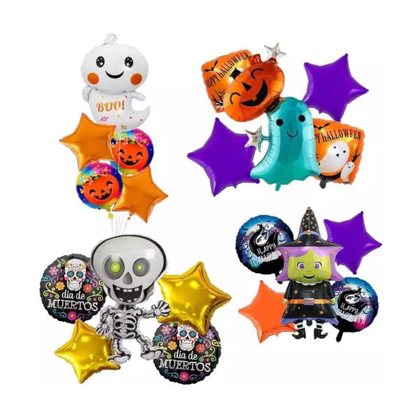 Imagem de Kit Buquê Balão Halloween com 5 Unidades Modelos dos Balões Sortidos Festa Fantasia Halloween