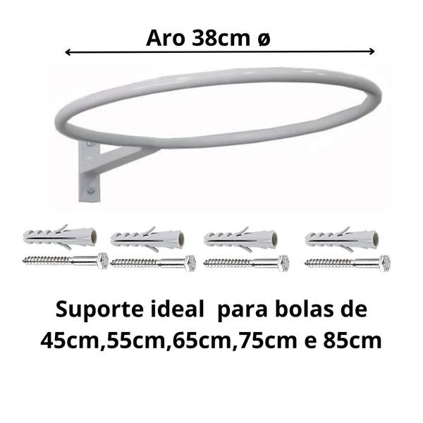 Imagem de Kit c/ 02  suporte  de parede reforçado para bolas suíças branco-completo