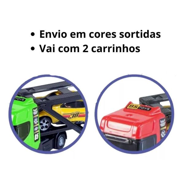 Imagem de Kit C/ 03 Caminhão Cegonheira Cegonha E 06 Carrinhos Caminhonete Pick-up 35cm - BS Toys