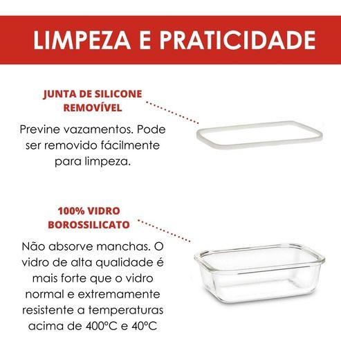 Imagem de Kit C/ 03 Potes De Vidro 1040ml Marmita Fitness C/ Tampa Vedação Resistente