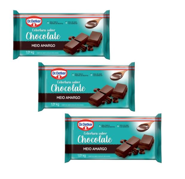 Kit c/ 03un Cobertura Barra Chocolate meio amargo 1,01kg (2855) - Dr. Oetker Imagem de Kit c/ 03un Cobertura Barra Chocolate meio amargo 1,01kg (2855) - Dr. Oetker