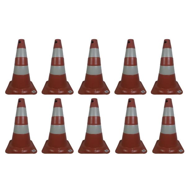 Imagem de Kit C/10 Cones de Sinalização Transito Laranja/BrancoPLT50cm