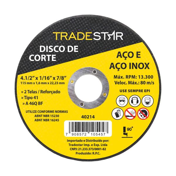 Imagem de Kit c/ 10 Disco de Corte Metal 4.1/2" 115x1,6 mm