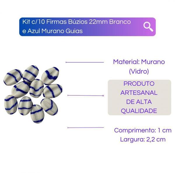 Imagem de Kit C/10 Firmas Búzios 22Mm Branco E ul Murano Guias