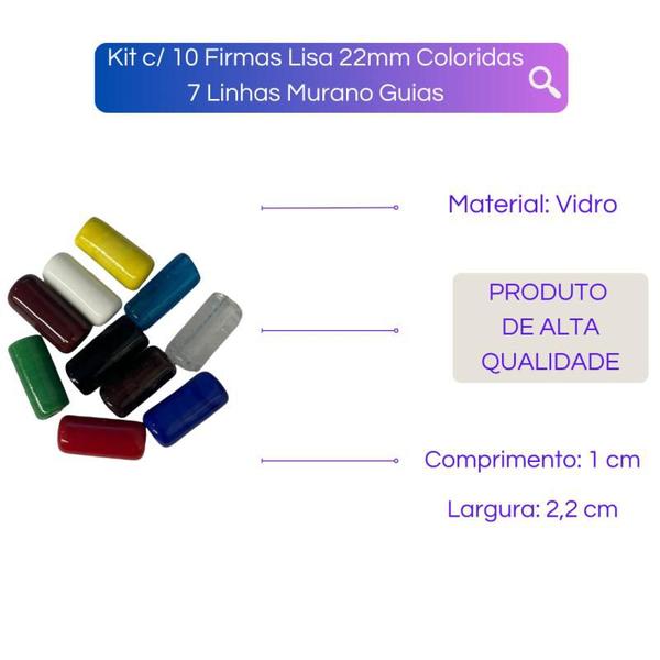 Imagem de Kit c/ 10 Firmas Lisa 22mm Coloridas 7 Linhas Murano Guias