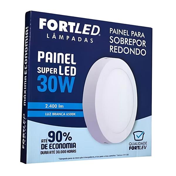 Imagem de Kit C/ 10 Painéis Plafon Slim de Sobrepor Led 30w Redondo 6500k - Fortled