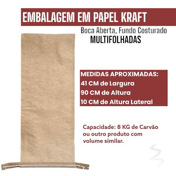 Imagem de Kit c/ 100 Embalagens Carvão 8kg Kraft Costurado Sem Impressão