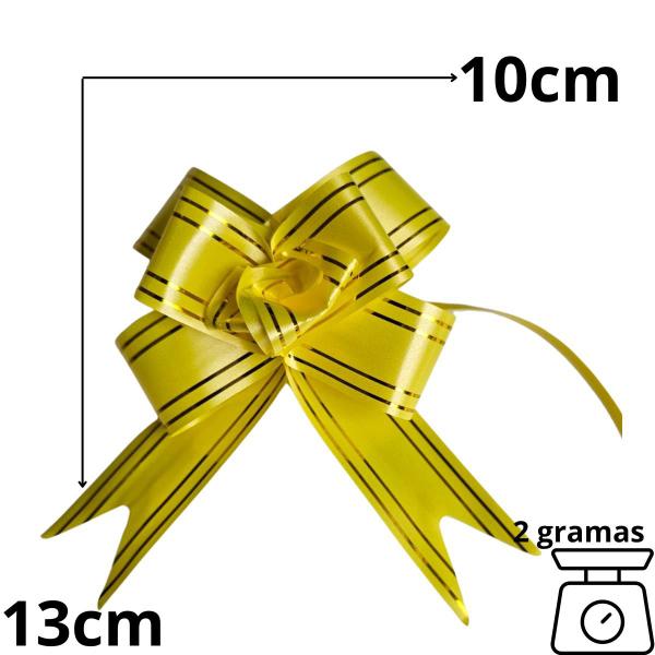 Imagem de kit c/100 laço pronto fácil c/ filete ouro 30mmx47cm pacote