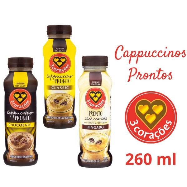 Imagem de Kit c/ 12 Bebida Láctea 3 Corações Cappuccino Pingado 260ml