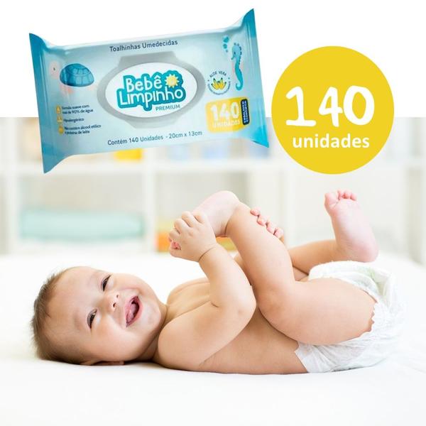 Imagem de Kit c/ 12 Pacotes Lenço Toalhas Umedecidas Aloe Vera Bebê Limpinho Premium Pacote 140 Unidades