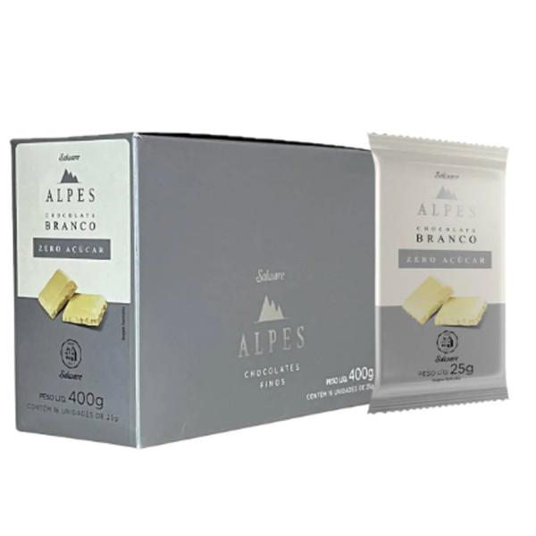 Kit c/ 12un Chocolate Salware Alpes Branco Zero Açúcar 20g Imagem de Kit c/ 12un Chocolate Salware Alpes Branco Zero Açúcar 20g