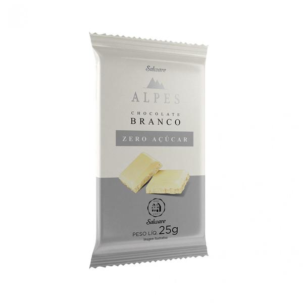 Kit c/ 12un Chocolate Salware Alpes Branco Zero Açúcar 20g Imagem de Kit c/ 12un Chocolate Salware Alpes Branco Zero Açúcar 20g