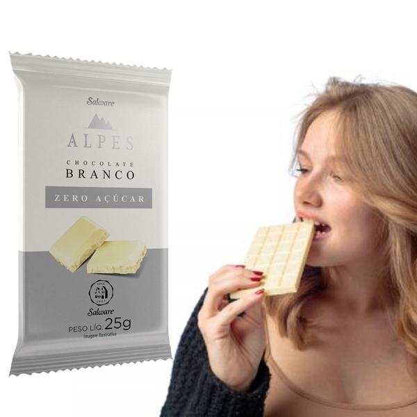 Kit c/ 12un Chocolate Salware Alpes Branco Zero Açúcar 20g Imagem de Kit c/ 12un Chocolate Salware Alpes Branco Zero Açúcar 20g