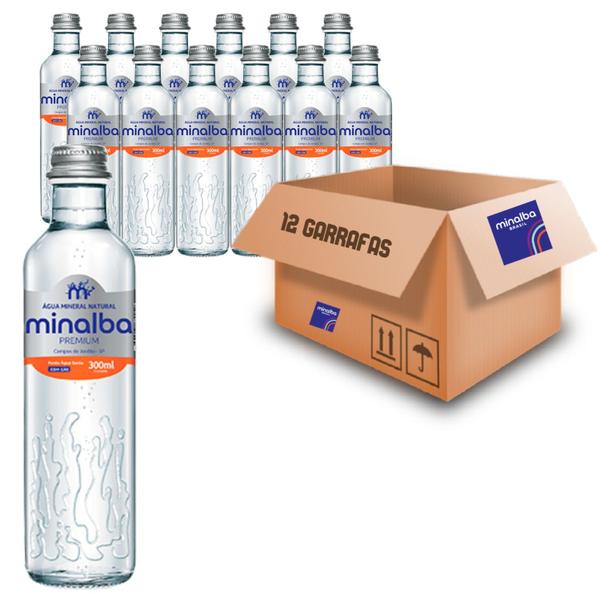 Imagem de Kit c/ 12und Água Mineral c/ Gás PREMIUM MINALBA Vidro 300ml