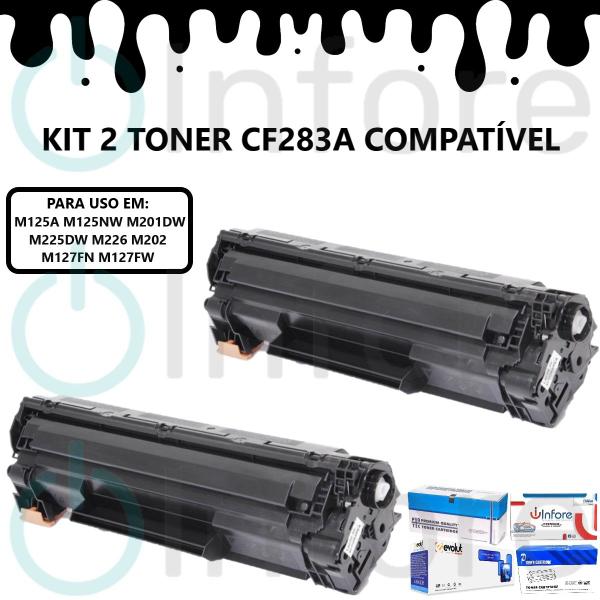 Imagem de Kit C/2 Cartuchos de Toner CF283A 283A 83A Compatível M125 M201 M225 M127FN M127FW