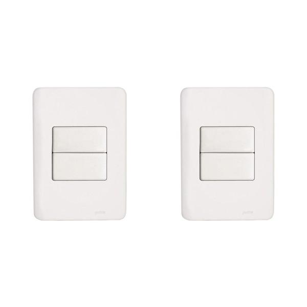 Imagem de Kit C/2 - Conjunto Perlex Aros 4X2 Branco Com Placa(2Simp...