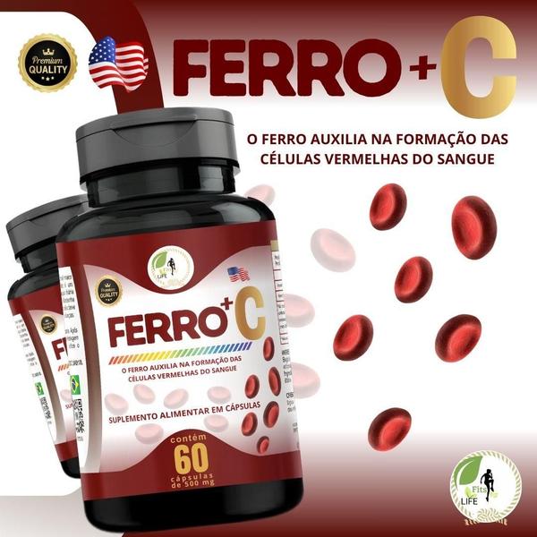 Imagem de KIT C/2 Ferro Vitamina C Quelado Premium 60 Cáps - Fits Life