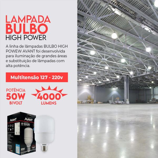 Imagem de Kit c/ 2 Lampadas Led 50w Bulbo Branco Frio 6500K Bivolt Avant  Galpão, áreas grandes 