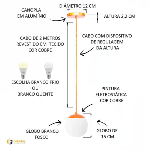 Imagem de Kit C/2 Lustre Pendente Globo Jabuticaba Stuttgart Cobre