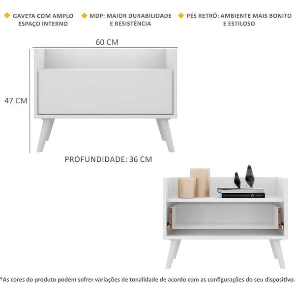 Imagem de Kit c/ 2 Mesas de Cabeceira 60 cm c/ Pés Retrô Multimóveis Branca