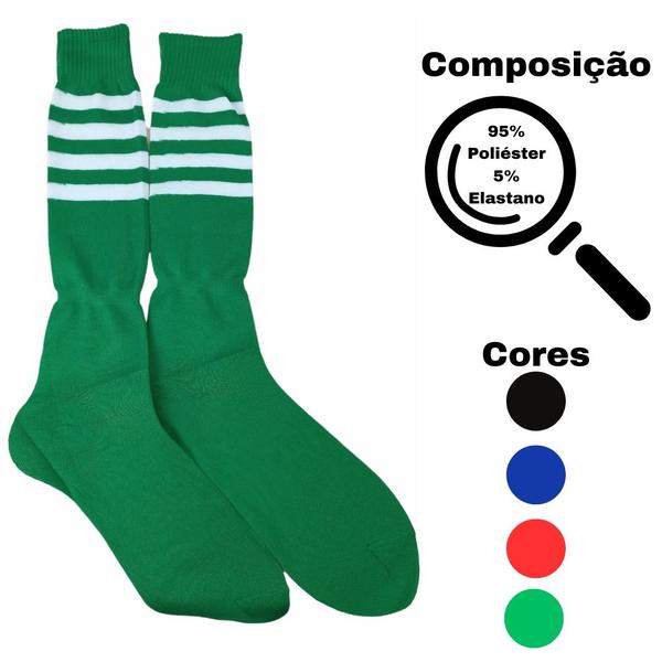 Imagem de Kit C/2 Pares de Meião Futebol Profissional Liso Tamanho Único 40/45 1 Fit