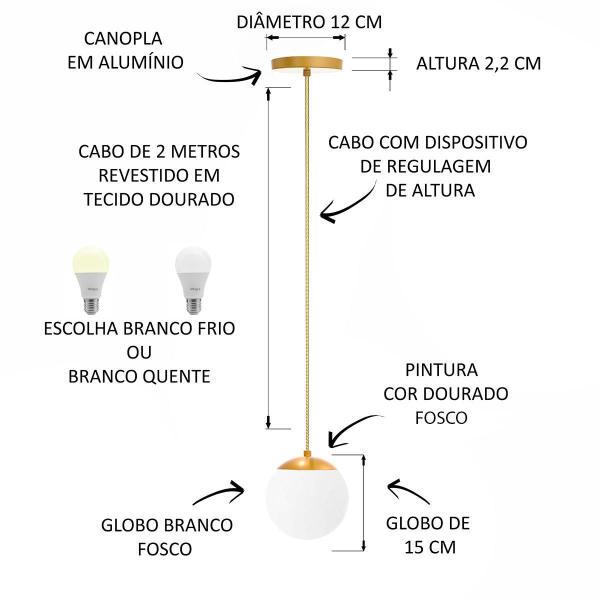 Imagem de Kit C/2 Pendente Globo Stuttgart - Dourado Fosco Bf Fl