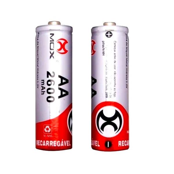 Imagem de Kit C/ 2 Pilhas Recarregáveis 2.600mAh AA + Carregador Rápido Bivolt MOX