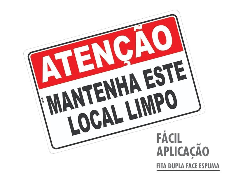 Imagem de Kit c/2 Placas Sinalização Atenção Mantenha o Local Limpo 