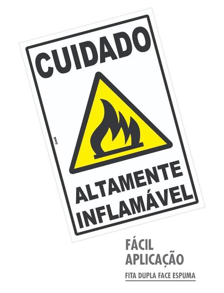 Imagem de kit c/2 Placas Sinalização Cuidado Produto Altamente Inflamável Fogo 