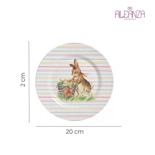 Imagem de Kit c/2 Pratos Raso de Páscoa Color Rabbits Plus Listrado 28,5cm Alleanza