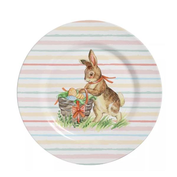 Imagem de Kit c/2 Pratos Raso de Páscoa Color Rabbits Plus Listrado 28,5cm Alleanza