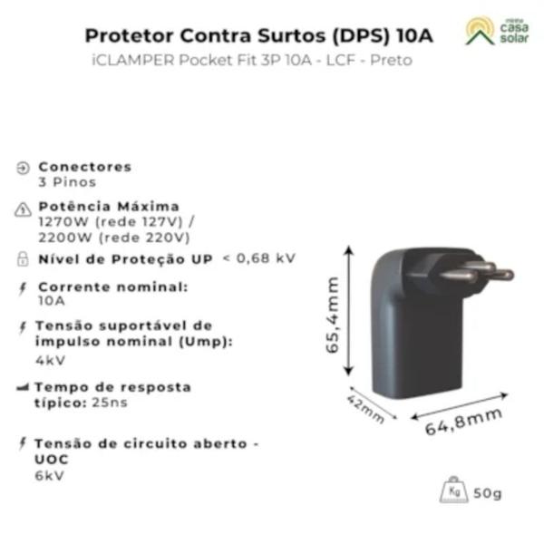 Imagem de Kit C/ 2 Protetor contra surtos (DPS) 10A 127/220V 3 Pinos Pocket - Clamper