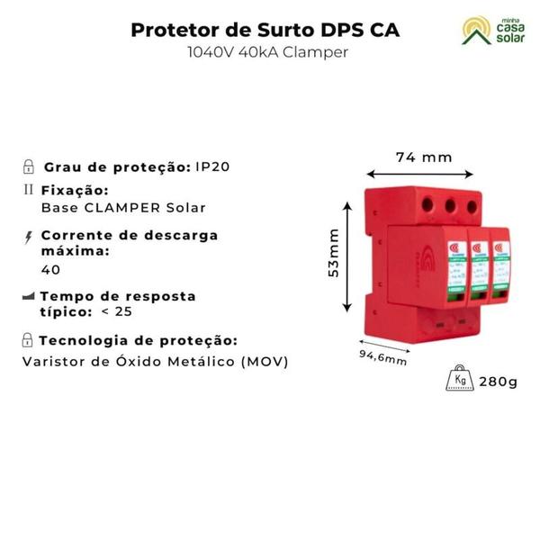 Imagem de Kit C/ 2 Protetor de Surto Solar DPS 1040V 40kA Clamper