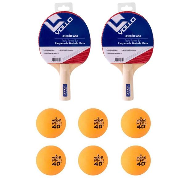 Imagem de Kit C/2 Raquetes de Ping Pong Tenis de Mesa Leisure + 6 Bolas