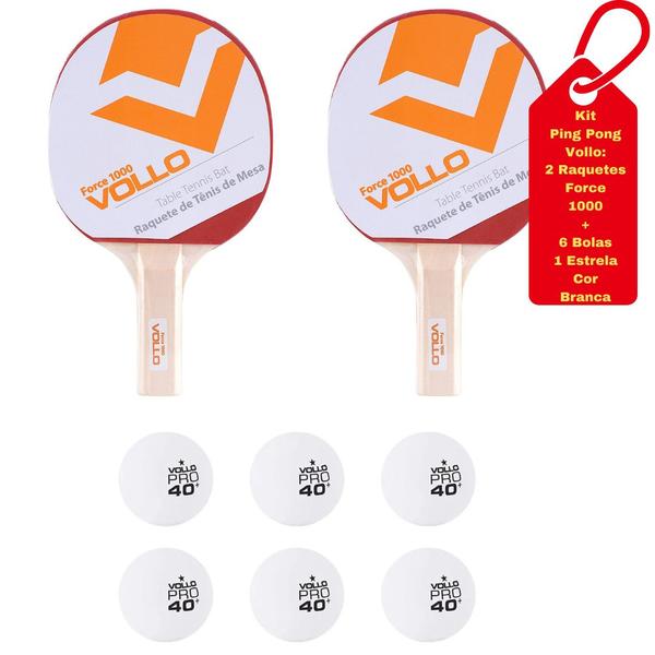 Imagem de Kit C/2 Raquetes Ping Pong Force 1000 + 6 Bolas 1 Estrela