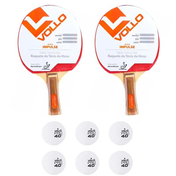 Imagem de Kit C/2 Raquetes Ping Pong Impulse + 6 Bolas Ping Pong 1 Estrela Branca Vollo